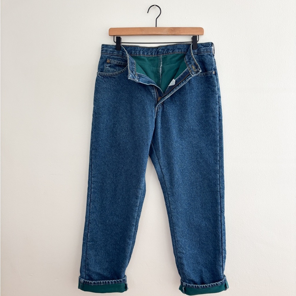Vintage LL Bean Green Fleece Lined Jeans - Picture 1 of 4